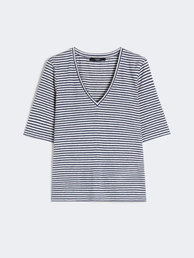 Stretch linen jersey v-neck t-shirt, ultramarine Stretch linen jersey v-neck t-shirt, ultramarine