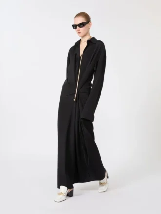 Stretch silk shirt dress, black