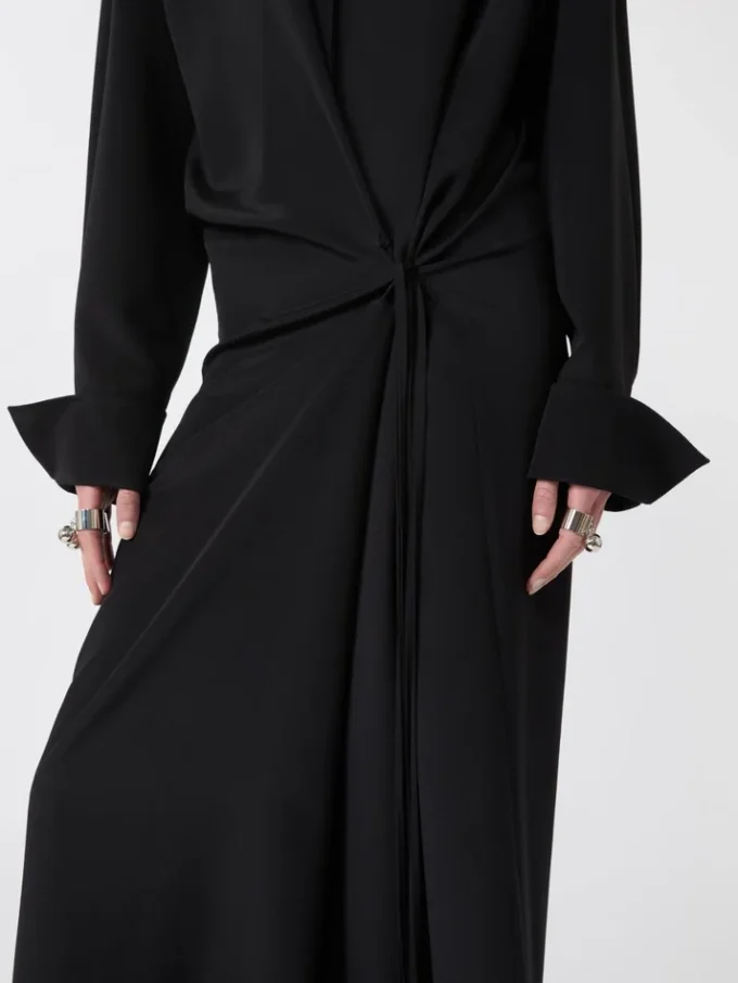Stretch silk shirt dress, black