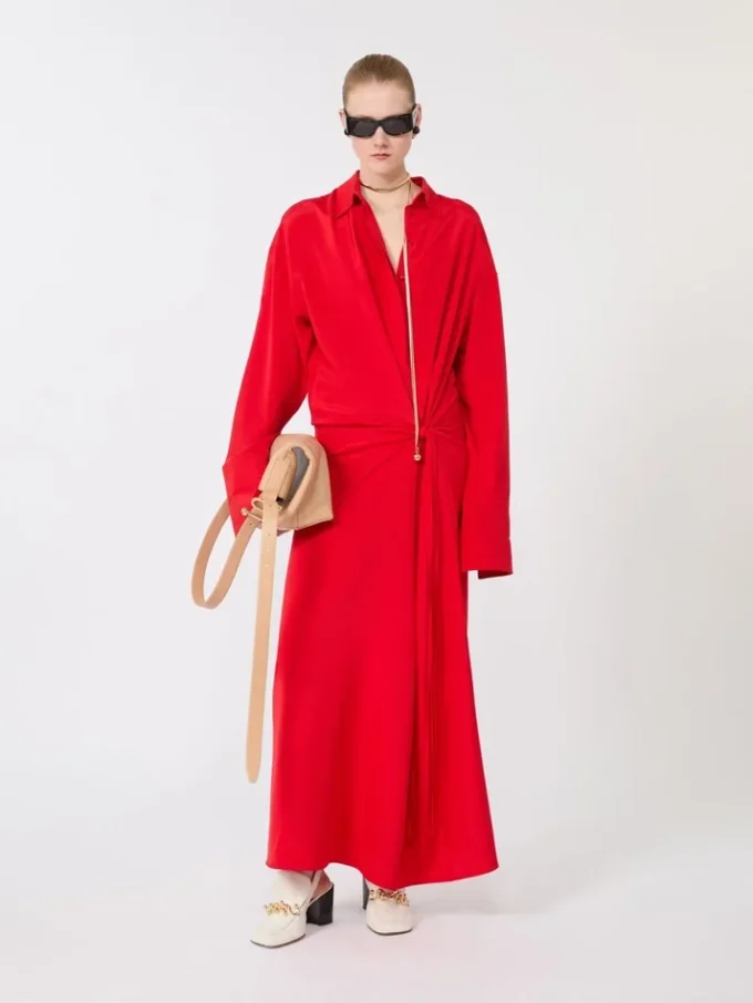 Stretch silk shirt dress, red Stretch silk shirt dress, red