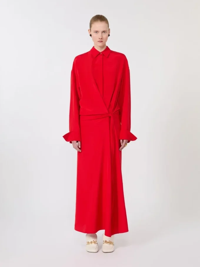 Stretch silk shirt dress, red Stretch silk shirt dress, red