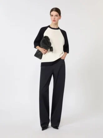 Stretch viscose boxy sweater, white blue