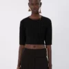 Stretch viscose crop top, black