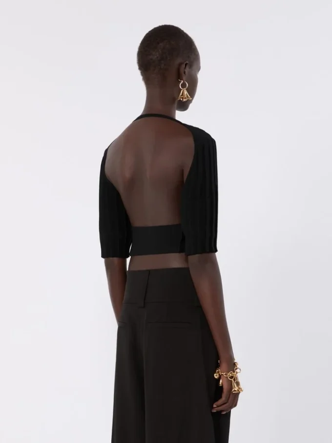 Stretch viscose crop top, black