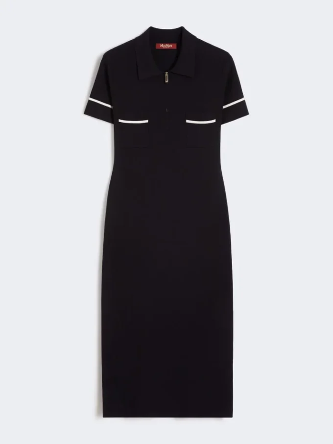 Stretch viscose sheath dress, navy