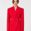 Stretch-wool double-breasted blazer, red