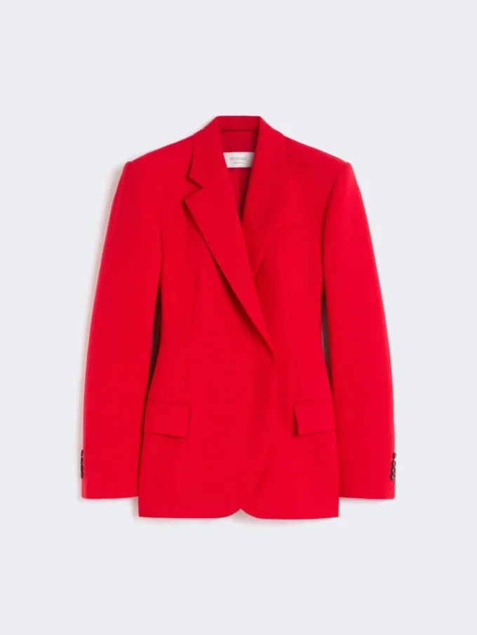 Stretch-wool double-breasted blazer, red