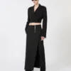 Stretch wool trousers with removable panel, black
