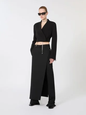 Stretch wool trousers with removable panel, black Stretch wool trousers with removable panel, black