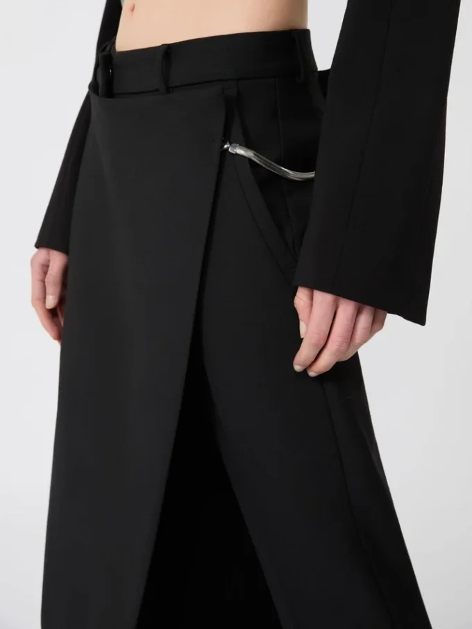Stretch wool trousers with removable panel, black