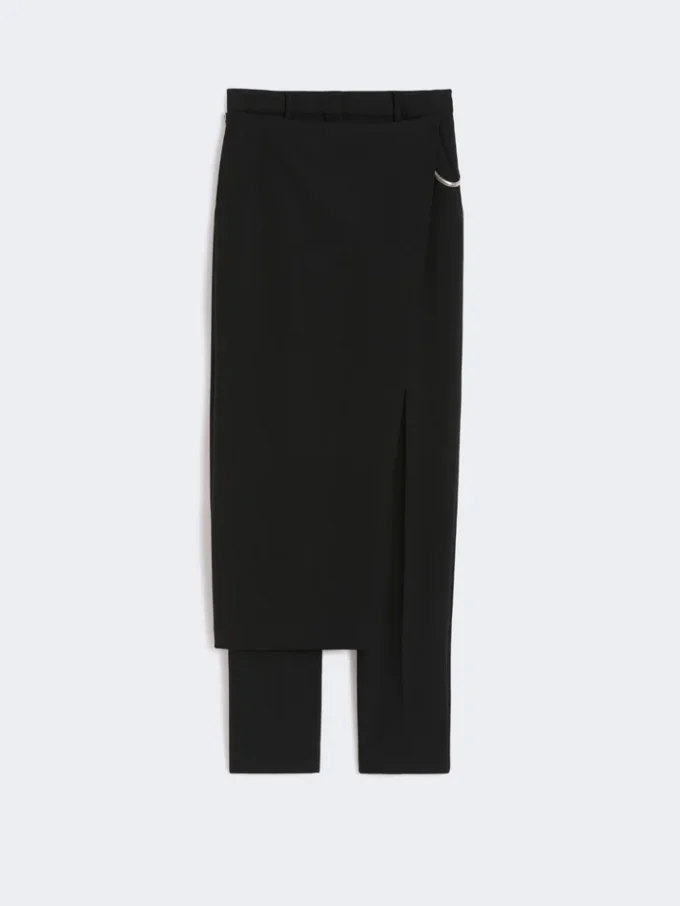 Stretch wool trousers with removable panel, black