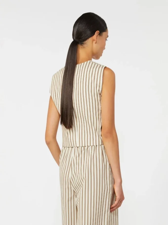 Striped cotton and silk canvas gilet, beige