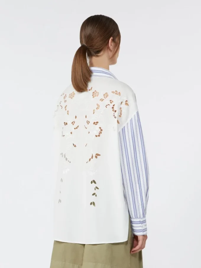 Striped cotton shirt with eyelet lace, navy Striped cotton shirt with eyelet lace, navy