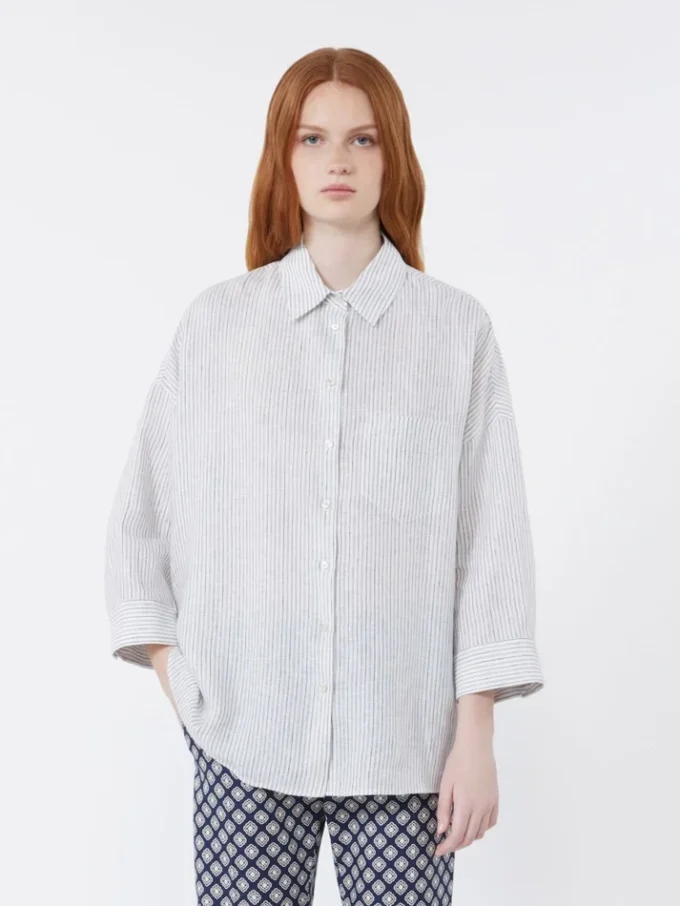 Striped linen canvas shirt, navy