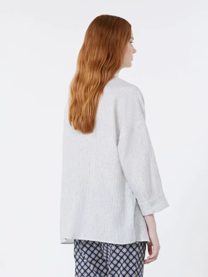 Striped linen canvas shirt, navy