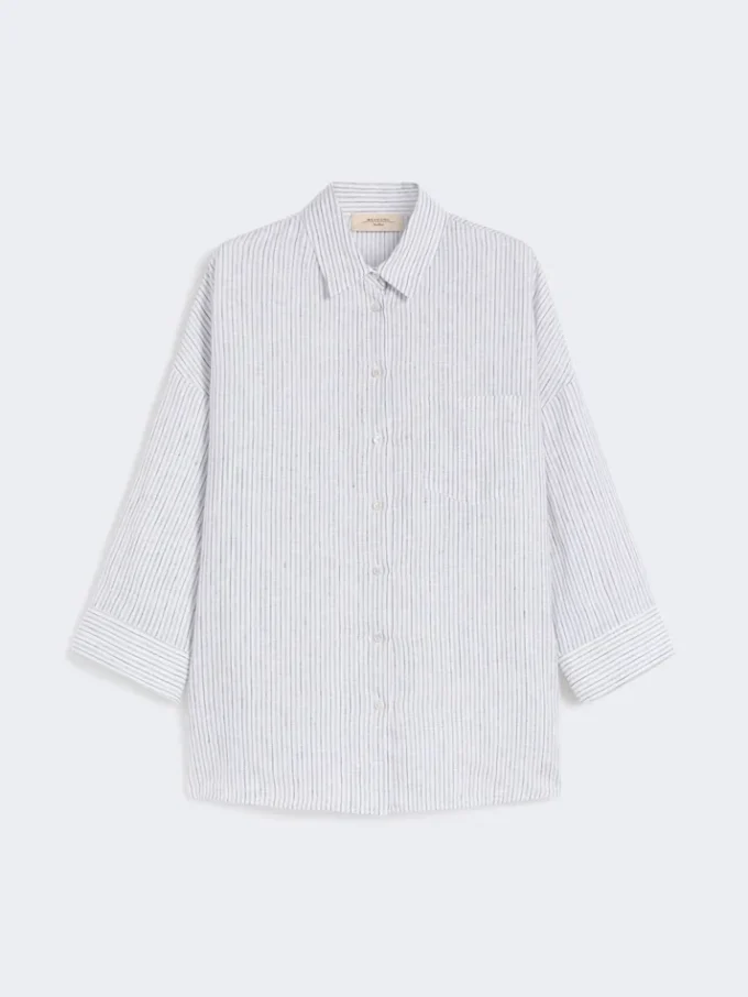 Striped linen canvas shirt, navy