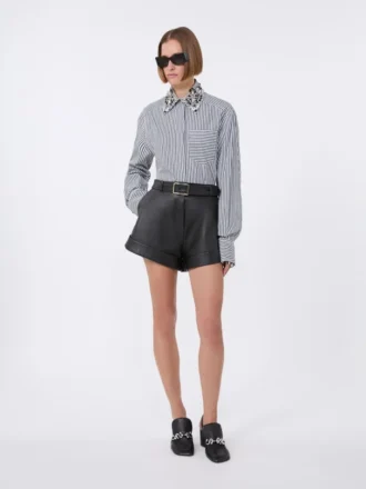 Striped poplin cropped shirt, black