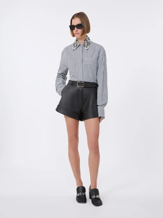 Striped poplin cropped shirt, black Striped poplin cropped shirt, black