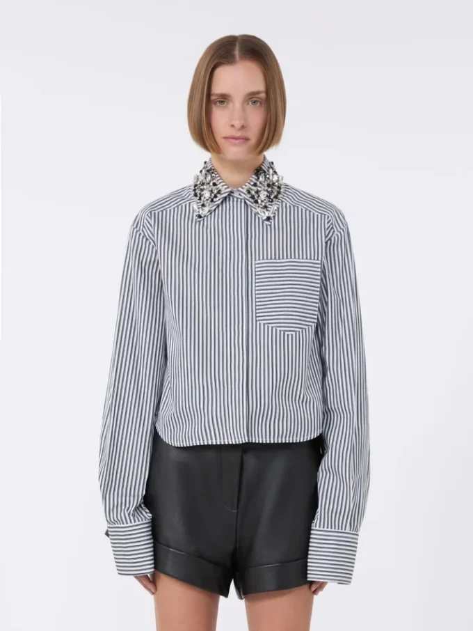 Striped poplin cropped shirt, black Striped poplin cropped shirt, black