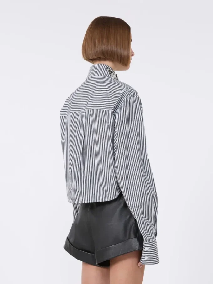 Striped poplin cropped shirt, black Striped poplin cropped shirt, black
