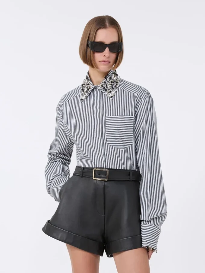 Striped poplin cropped shirt, black Striped poplin cropped shirt, black