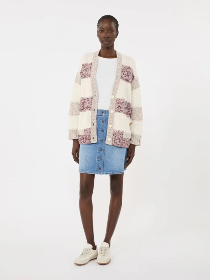 Striped wool and cotton cardigan, sand Striped wool and cotton cardigan, sand