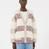Striped wool and cotton cardigan, sand Striped wool and cotton cardigan, sand