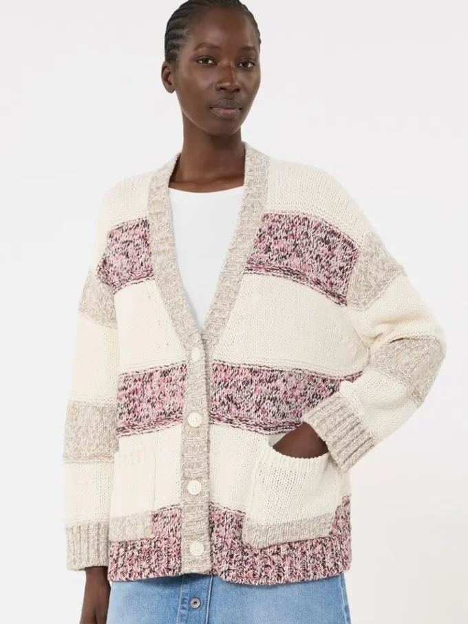 Striped wool and cotton cardigan, sand Striped wool and cotton cardigan, sand