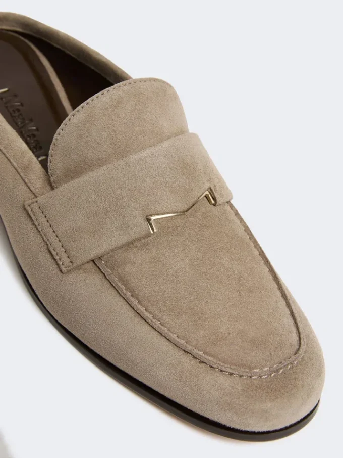 Suede mules, mud