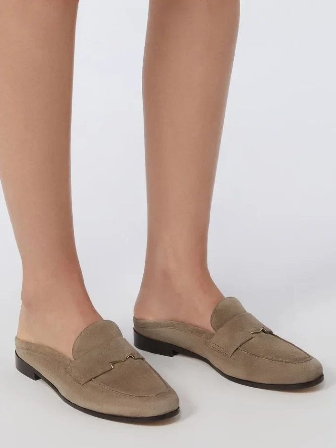 Suede mules, mud