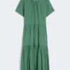 Technical cotton canvas dress, green