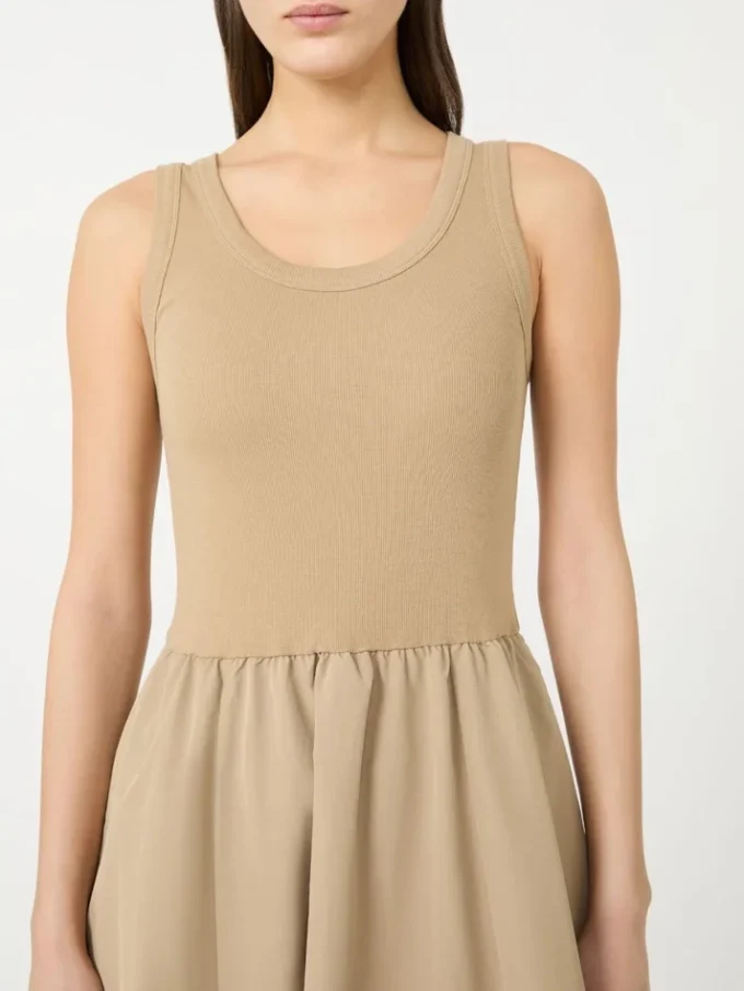 Technical fabric and cotton dress, hazelnut brown Technical fabric and cotton dress, hazelnut brown