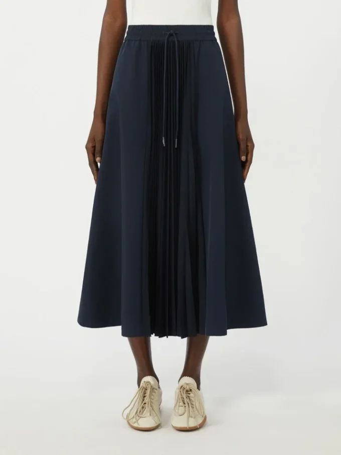 Technical fabric and jersey skirt, navy