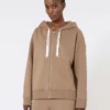 Technical jersey zip-up sweatshirt, camel