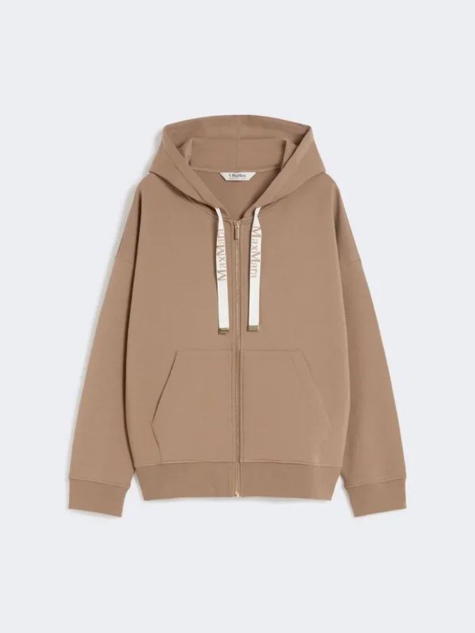 Technical jersey zip-up sweatshirt, camel