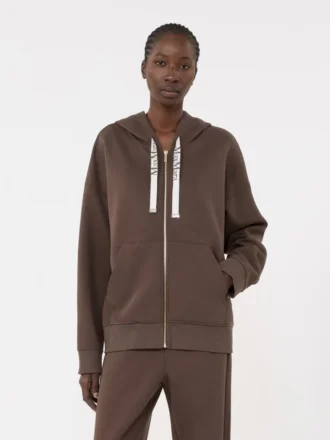 Technical jersey zip-up sweatshirt, chocolate