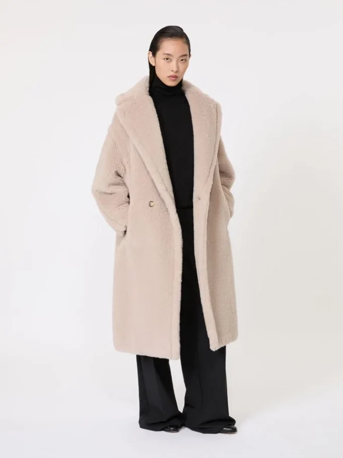 Teddy bear icon coat in alpaca and wool, beige