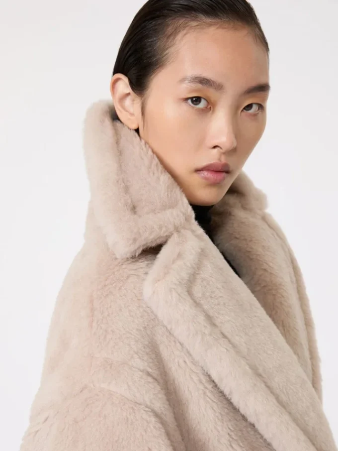 Teddy bear icon coat in alpaca and wool, beige