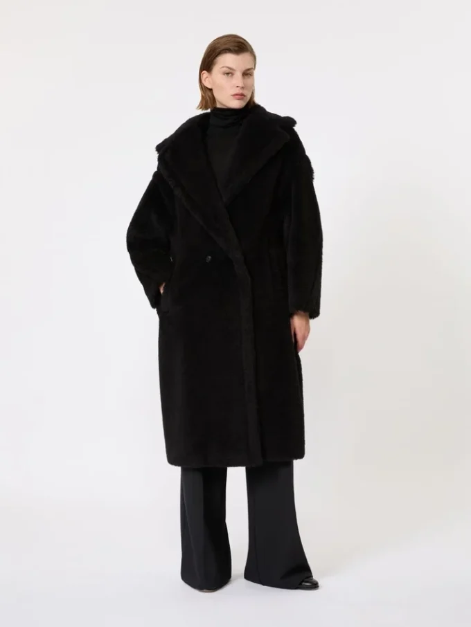 Teddy bear icon coat in alpaca and wool, black