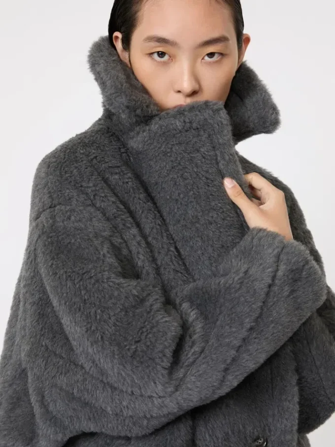 Teddy bear icon coat in wool and alpaca, medium grey