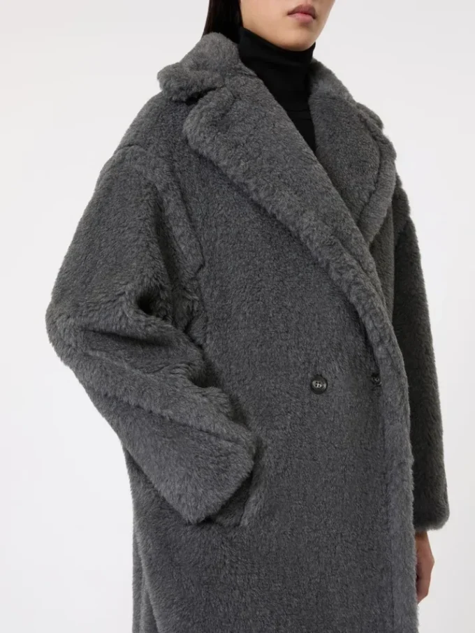 Teddy bear icon coat in wool and alpaca, medium grey