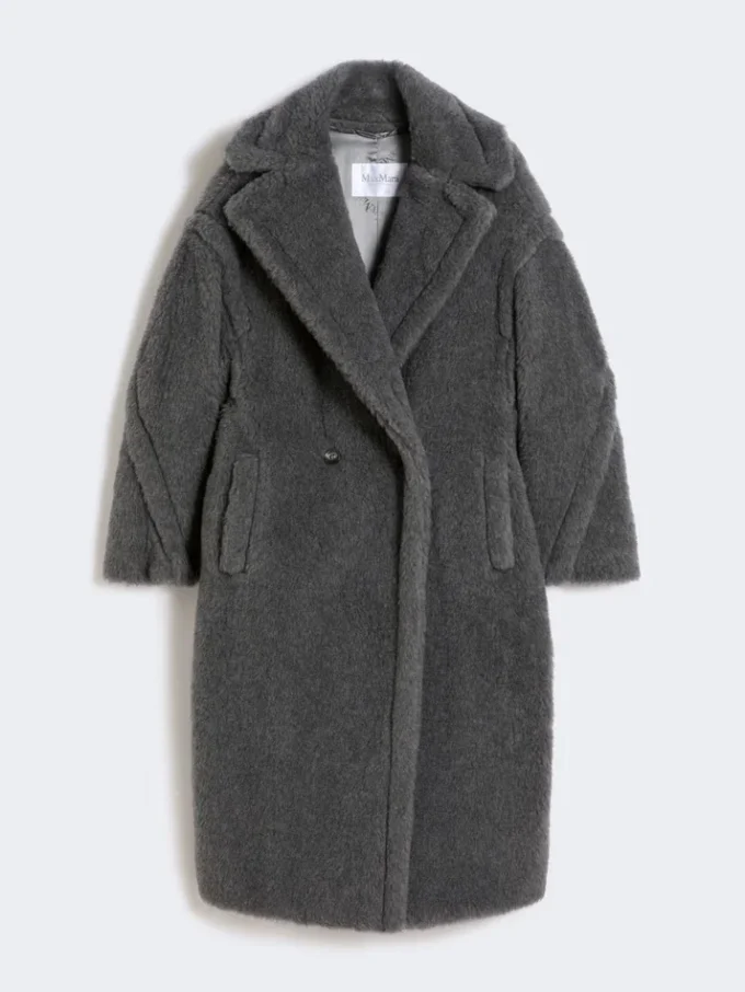 Teddy bear icon coat in wool and alpaca, medium grey