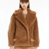 Teddy fabric biker jacket, camel