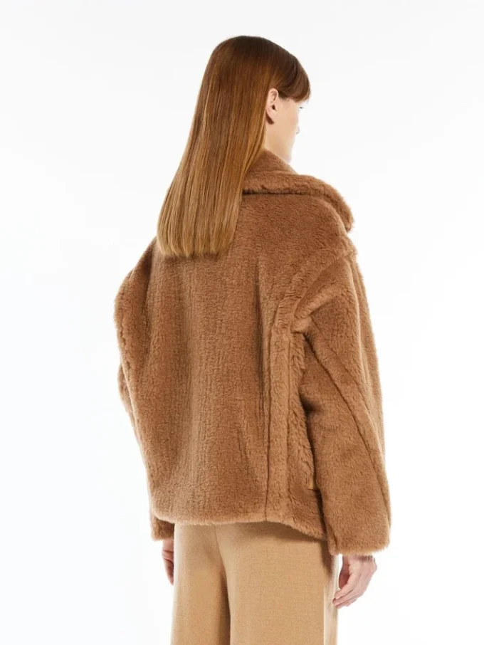 Teddy fabric biker jacket, camel