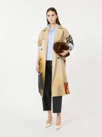 Trench coat in patterned water-repellent gabardine, skin orient Trench coat in patterned water-repellent gabardine, skin orient