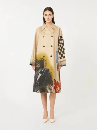 Trench coat in patterned water-repellent gabardine, skin orient Trench coat in patterned water-repellent gabardine, skin orient