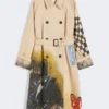Trench coat in patterned water-repellent gabardine, skin orient Trench coat in patterned water-repellent gabardine, skin orient