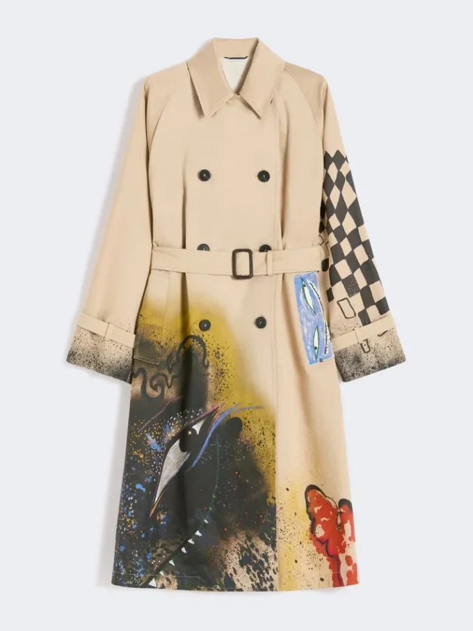Trench coat in patterned water-repellent gabardine, skin orient Trench coat in patterned water-repellent gabardine, skin orient