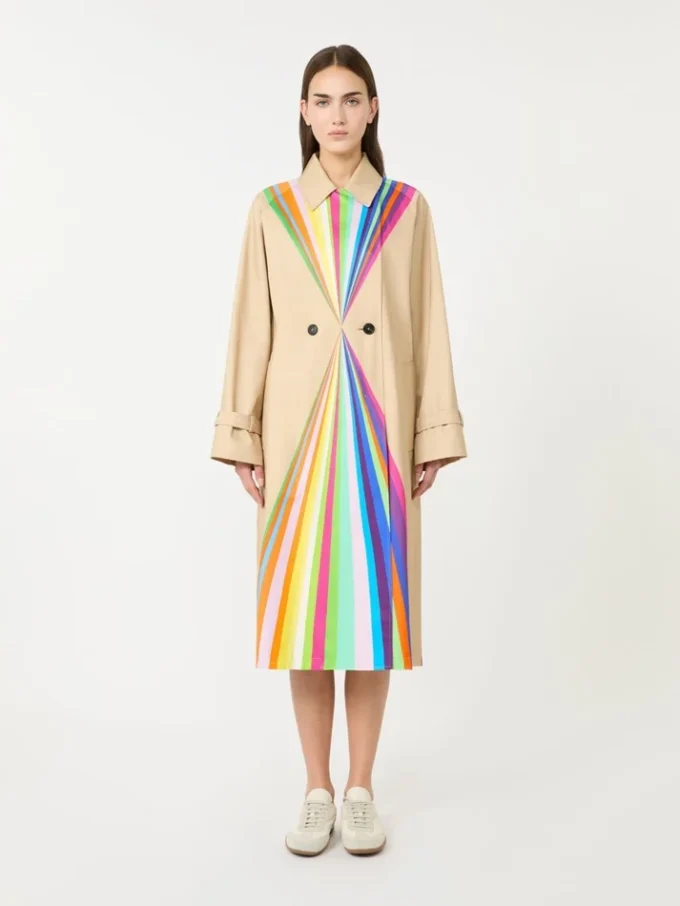 Trench coat in water-repellent cotton with rainbow print, multicolour Trench coat in water-repellent cotton with rainbow print, multicolour