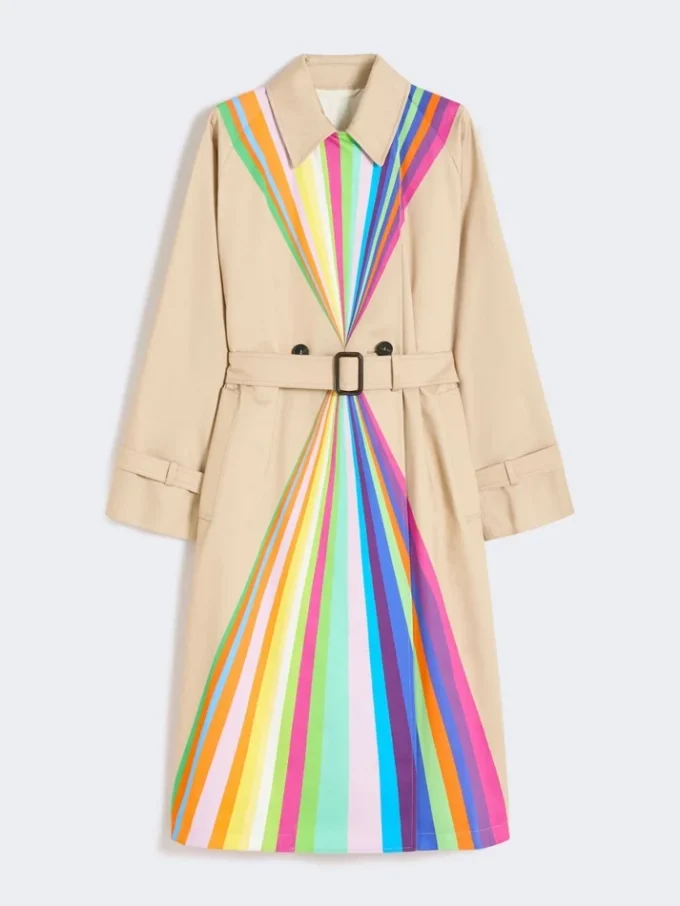 Trench coat in water-repellent cotton with rainbow print, multicolour Trench coat in water-repellent cotton with rainbow print, multicolour